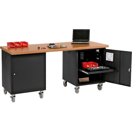 Global Industrial Mobile Pedestal Workbench, 72 x 30in, Shop Top Safety Edge, Black 318649BK